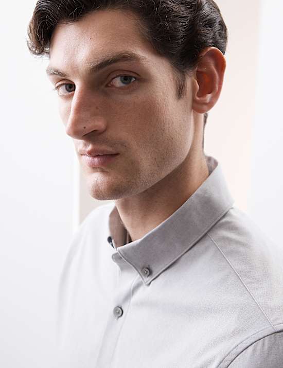 Camisa de corte estándar de algodón elástica con flexibilidad de 360 grados