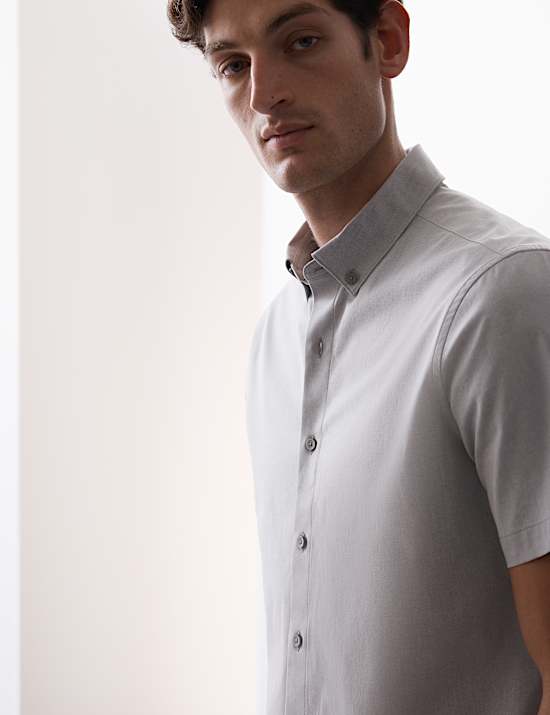 Camisa de corte estándar de algodón elástica con flexibilidad de 360 grados