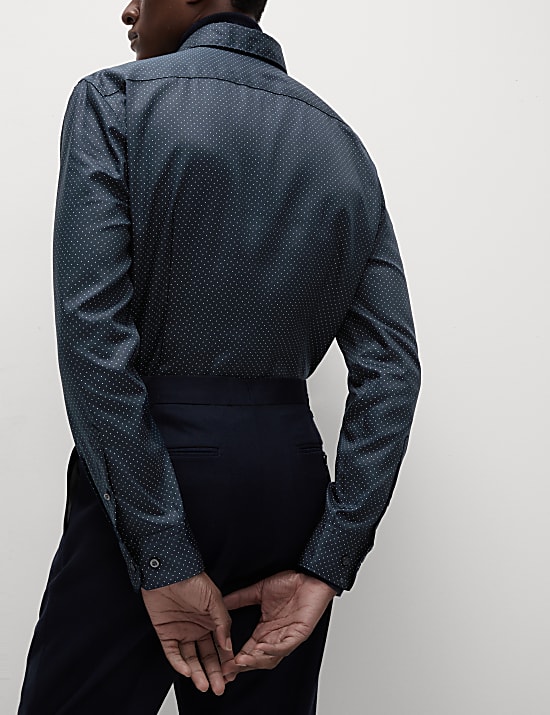 Slim Fit Non Iron Pure Cotton Ditsy Print Shirt