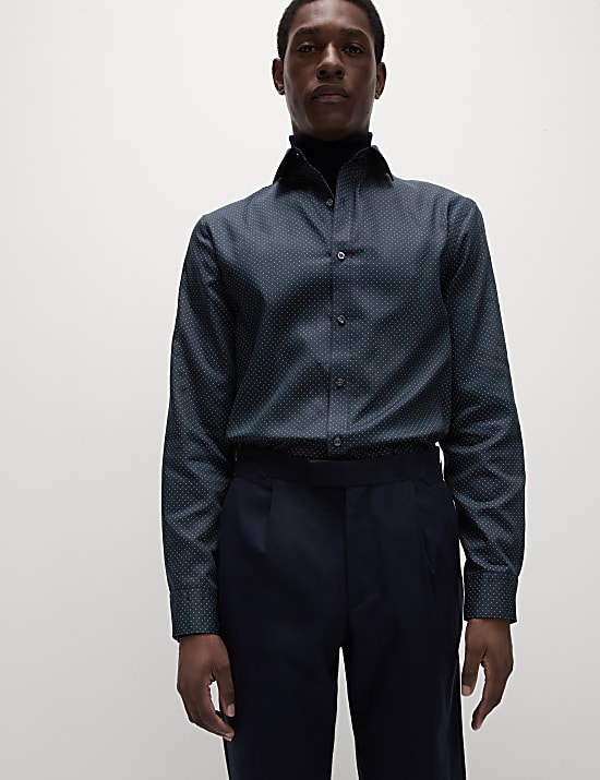 Slim Fit Non Iron Pure Cotton Ditsy Print Shirt