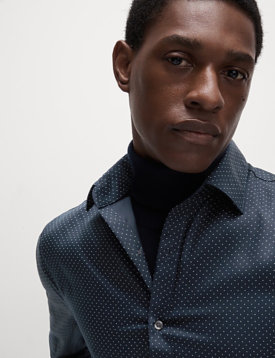 Slim Fit Non Iron Pure Cotton Ditsy Print Shirt