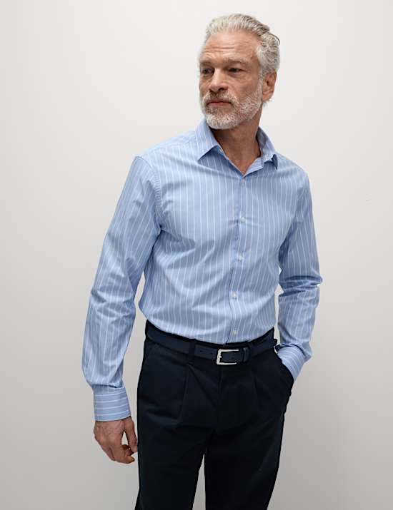 Bügelleichtes gestreiftes Hemd aus reiner Baumwolle