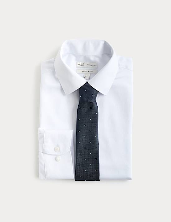 Regular Fit Cotton Blend Shirt & Tie Set
