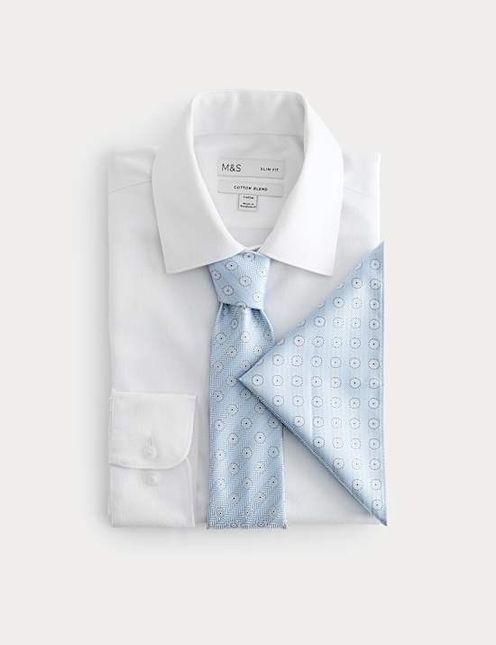 Set mit b&uuml;gelleichtem Slim Fit Hemd und Krawatte