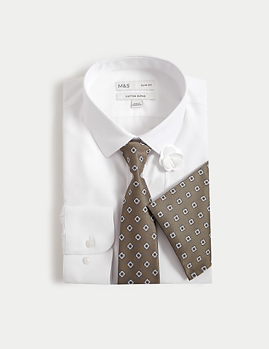 4pc Slim Fit Easy Iron Shirt and Tie Set