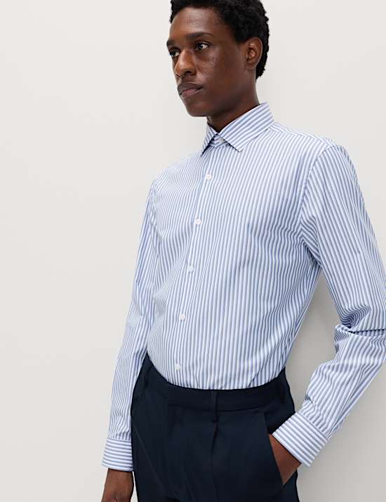 Chemise coupe standard 100 % coton à rayures, repassage facile