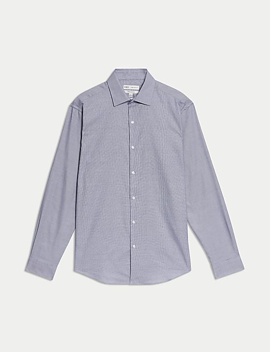 Makkelijk strijkbaar, puur katoenen overhemd met normale pasvorm en structuur