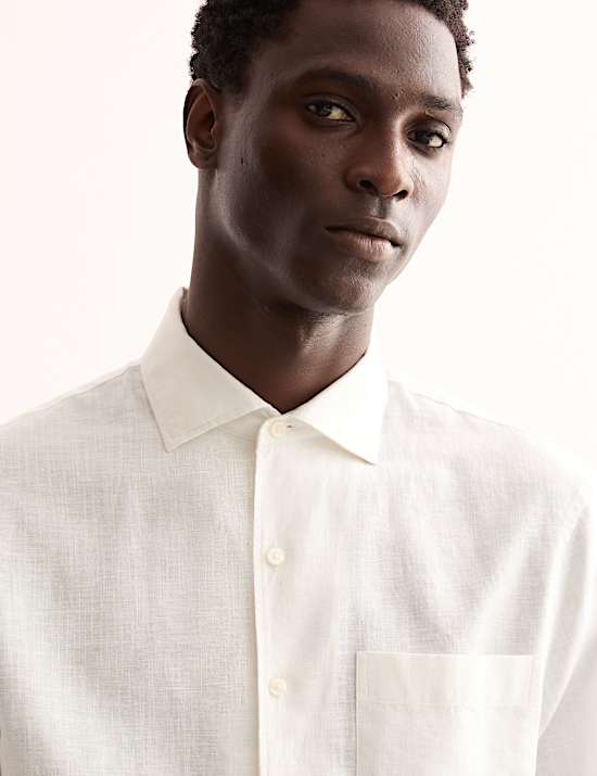 Regular Fit Luxury Linen Cotton Blend Short Sleeve Shirt