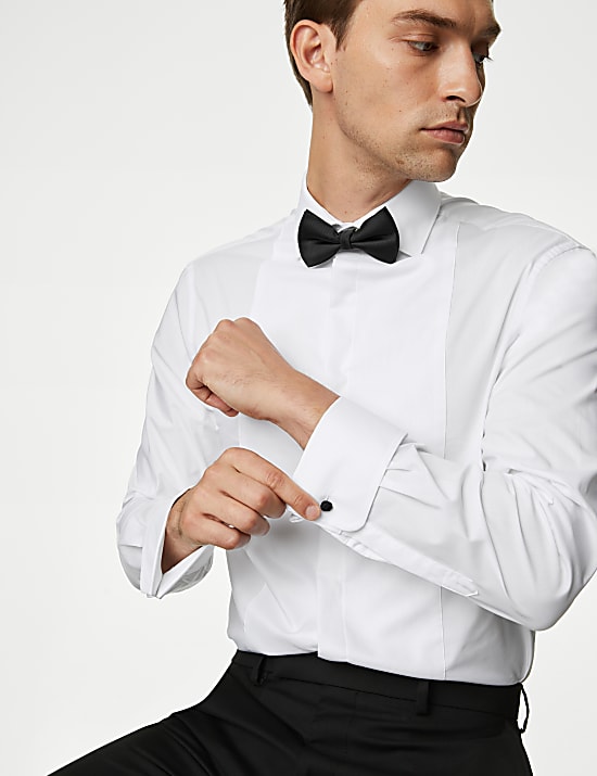 Tailored Fit Double Cuff Dress Shirt with Bow Tie