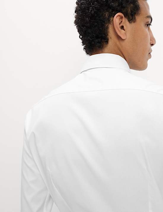 Camisa de vestir de algodón premium de corte ajustado con puño doble