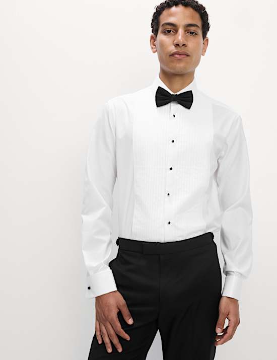 Camisa de vestir de algodón premium de corte ajustado con puño doble