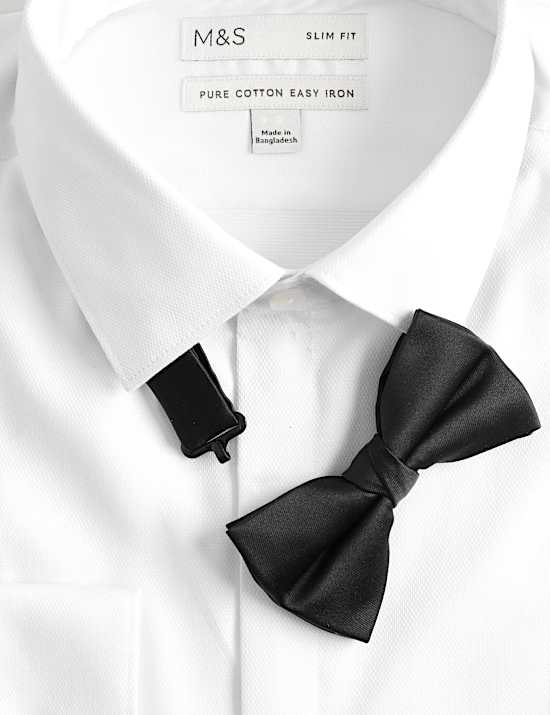 Slim Fit Cotton Dress Shirt with Bow Tie