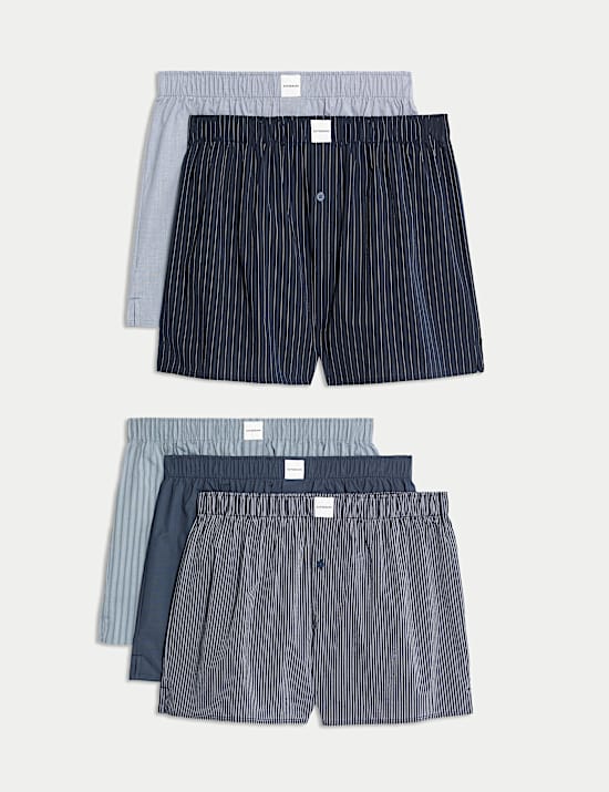 5 Pack Pima Cotton Rich Striped Woven Boxers