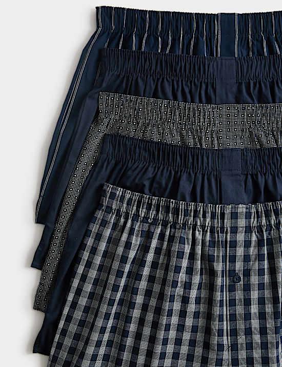 5 Pack Pure Cotton Assorted Woven Boxers