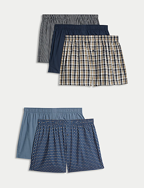 5pk Pure Cotton Woven Boxers