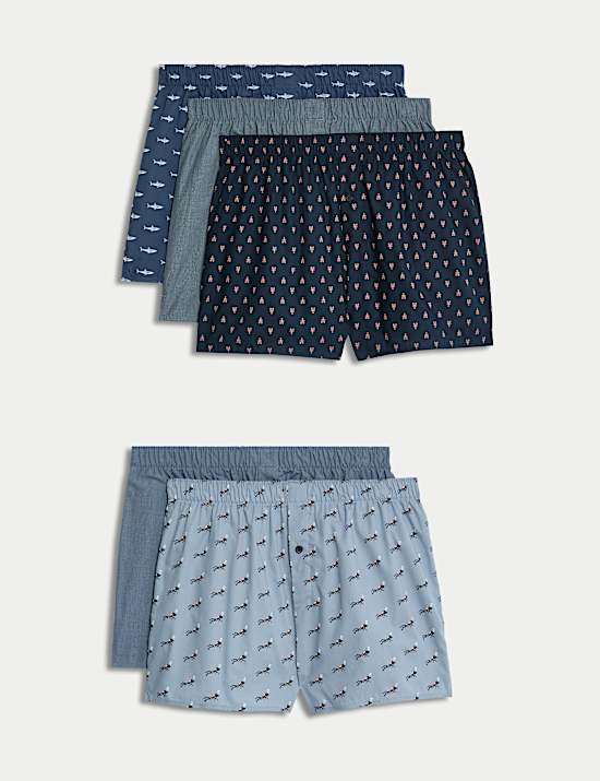 5pk Pure Cotton Woven Boxers