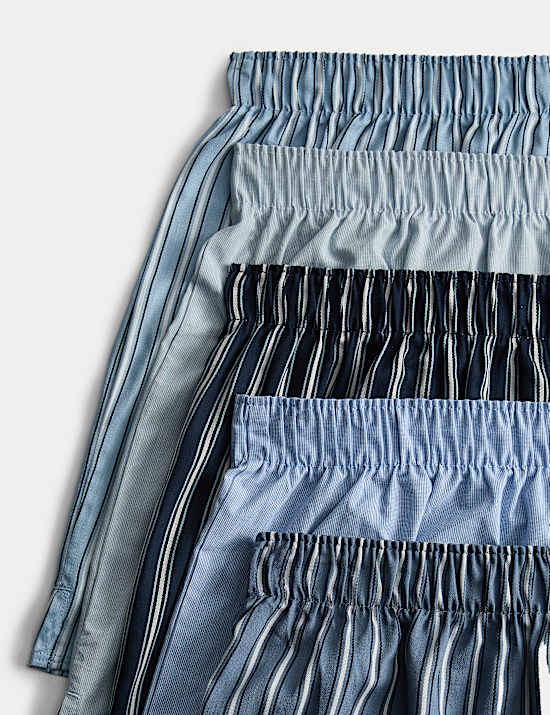 5pk Pure Cotton Sateen Striped Woven Boxers