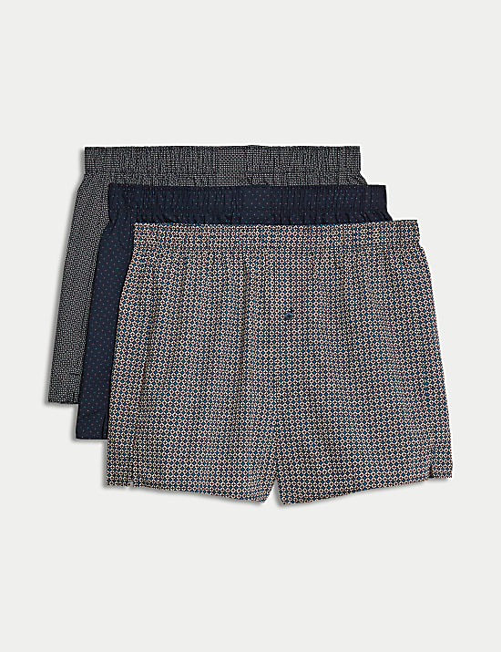 3pk Pure Cotton Geometric Woven Boxers