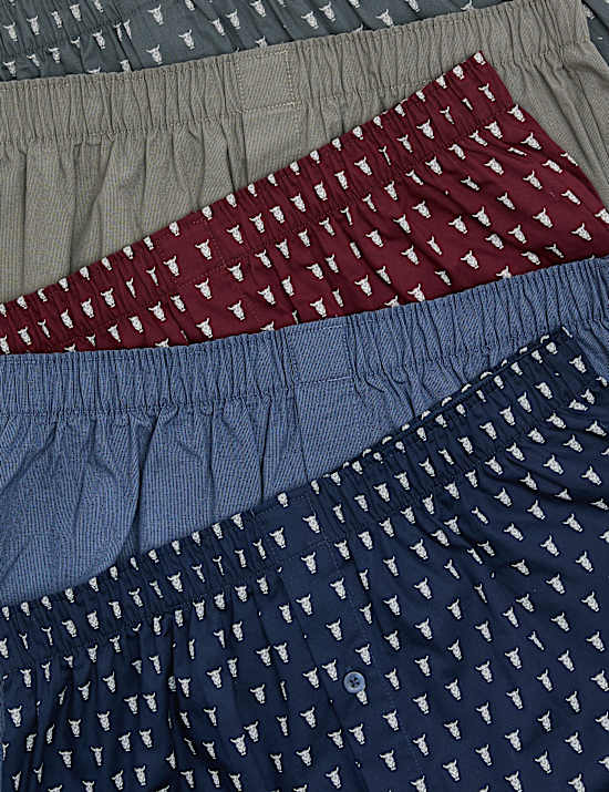 5pk Pure Cotton Highland Cow Woven Boxers