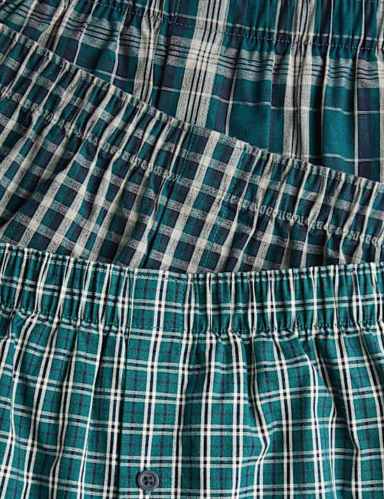 3pk Pure Cotton Checked Woven Boxers