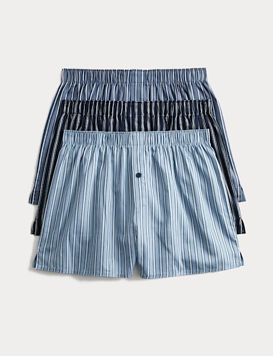 3pk Pure Cotton StayNew™ Striped Woven Boxers