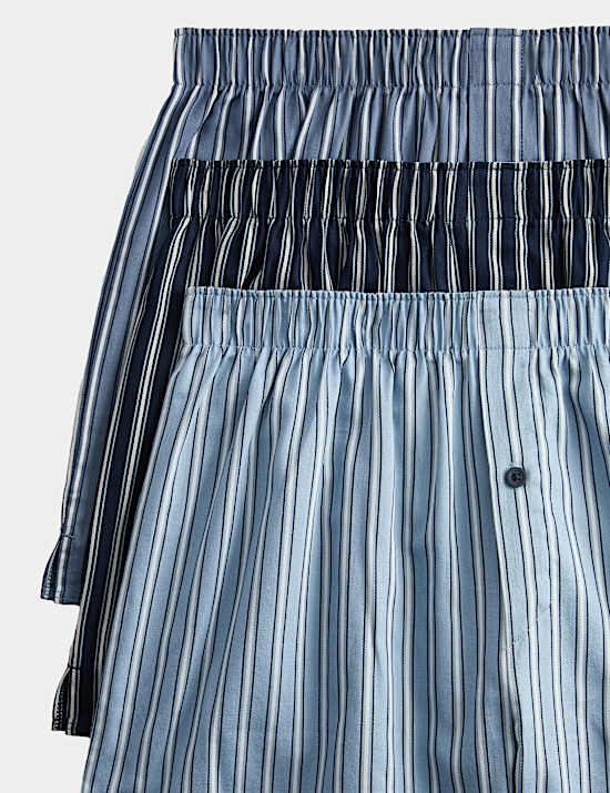 3pk Pure Cotton StayNew™ Striped Woven Boxers