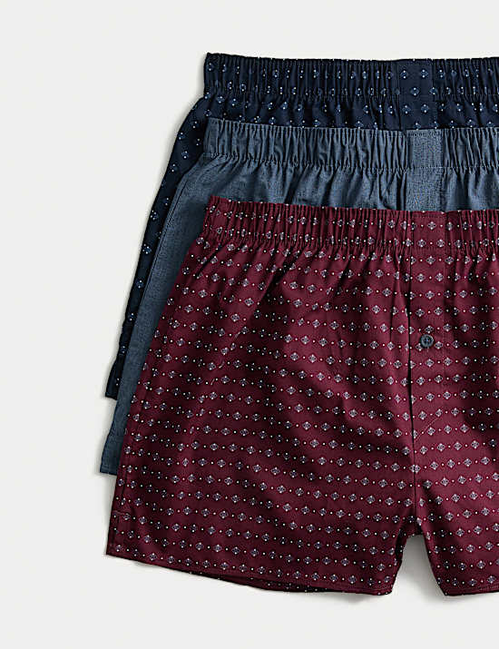 3pk Pure Cotton Foulard Woven Boxers