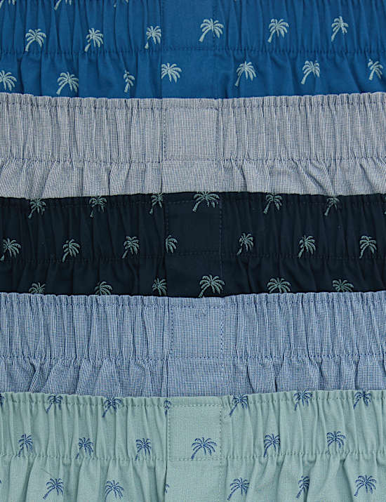 5 Pack Pure Cotton Palm Print Woven Boxers