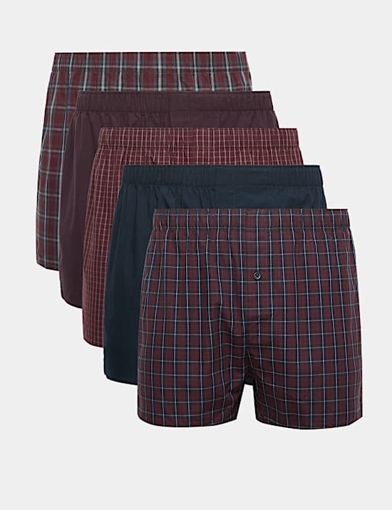 5pk Pure Cotton Checked Woven Boxers