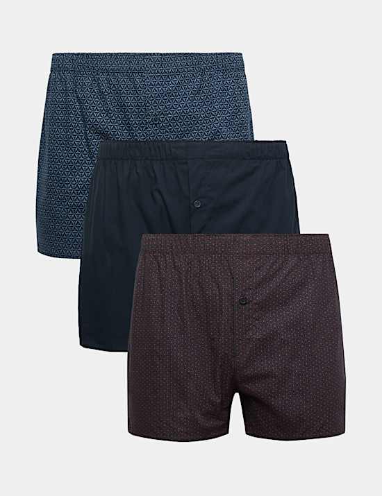 3pk Pure Cotton Geometric Woven Boxers