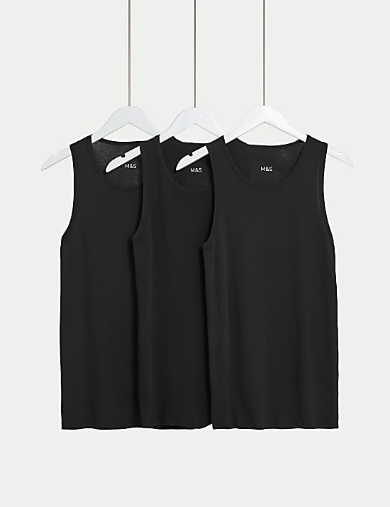 3pk Pure Cotton Sleeveless Vests