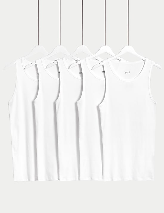 5pk Essential Cotton Sleeveless Vests