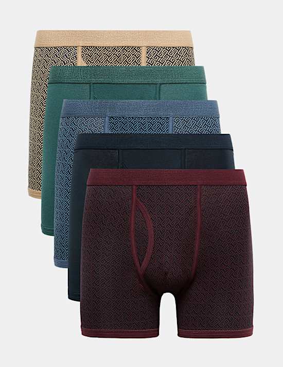 5pk Cotton Stretch Geometric Trunks