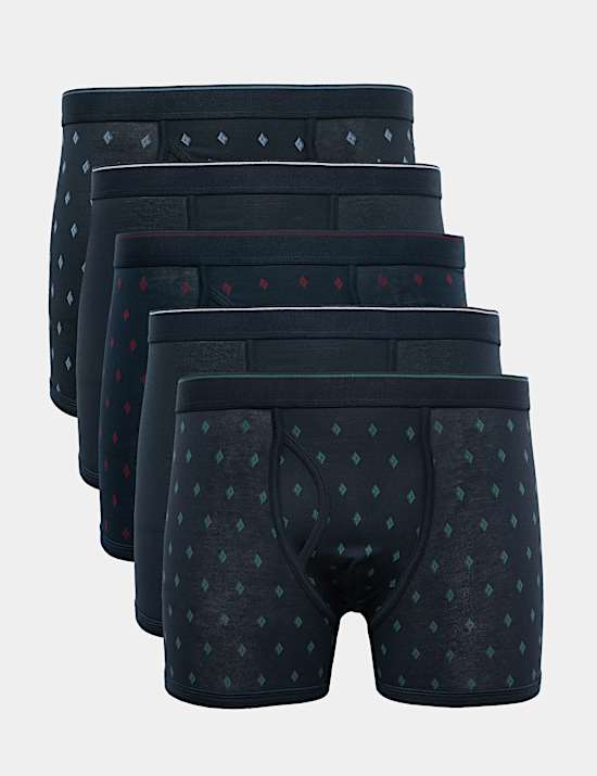 5 Pack Cotton Stretch StayNew&trade; Diamond Trunks