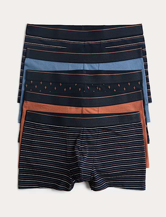 Lot de 5 boxers en coton extensible &agrave; motif cactus
