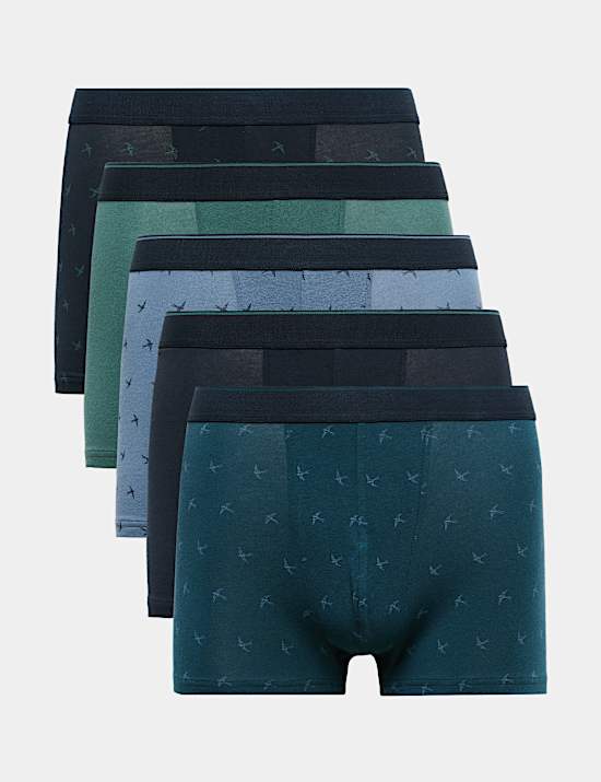 5 Pack Cotton Stretch Swallow Print Hipsters