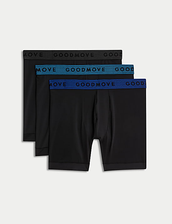 3pk Longer Length Sports Trunks BLACK MIX Trunks M S PT