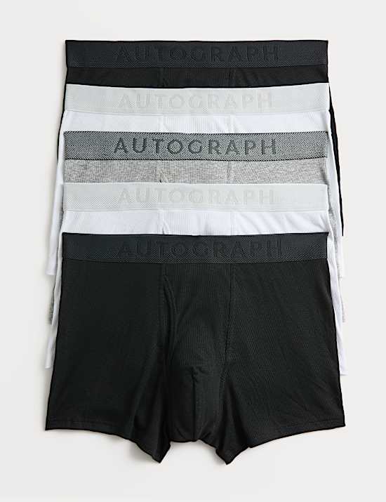 5pk Cotton Rich Ribbed Stretch Trunks