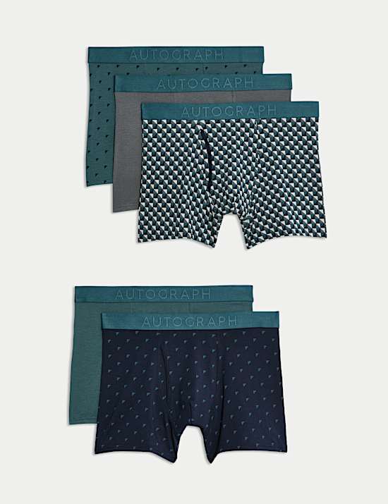Lot de 5 boxers extensibles en coton Supima® et modal à motif géométrique