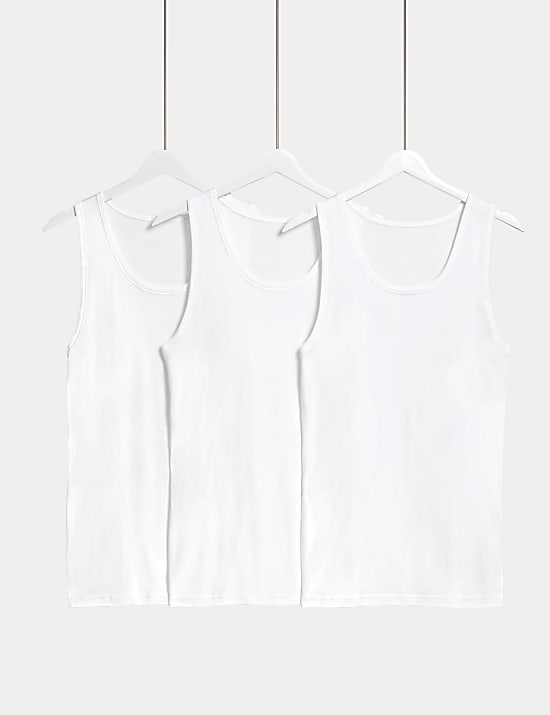 3pk Pure Cotton Sleeveless Vests