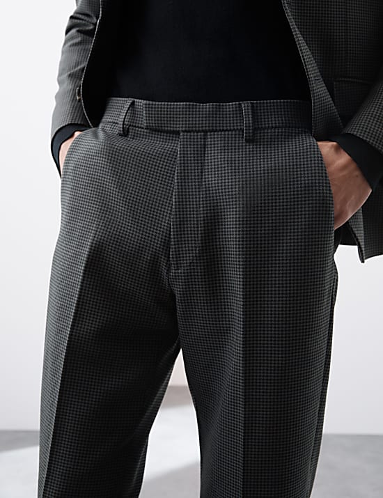 Tailored Fit Wool Blend Check Suit Trousers