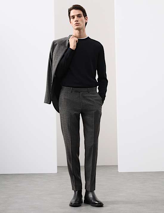 Tailored Fit Pure Wool Puppytooth Trousers