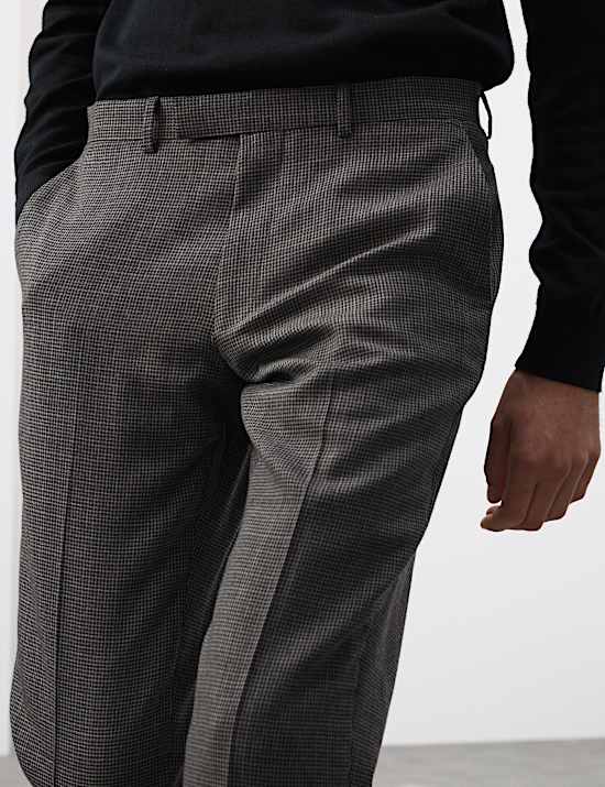 Tailored Fit Pure Wool Puppytooth Trousers