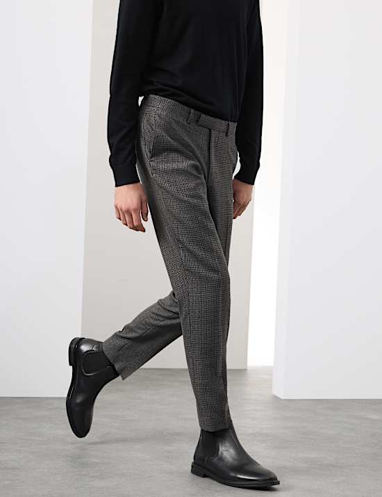 Tailored Fit Pure Wool Puppytooth Trousers