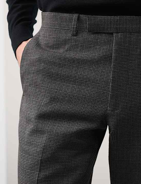 Tailored Fit Pure Wool Puppytooth Trousers