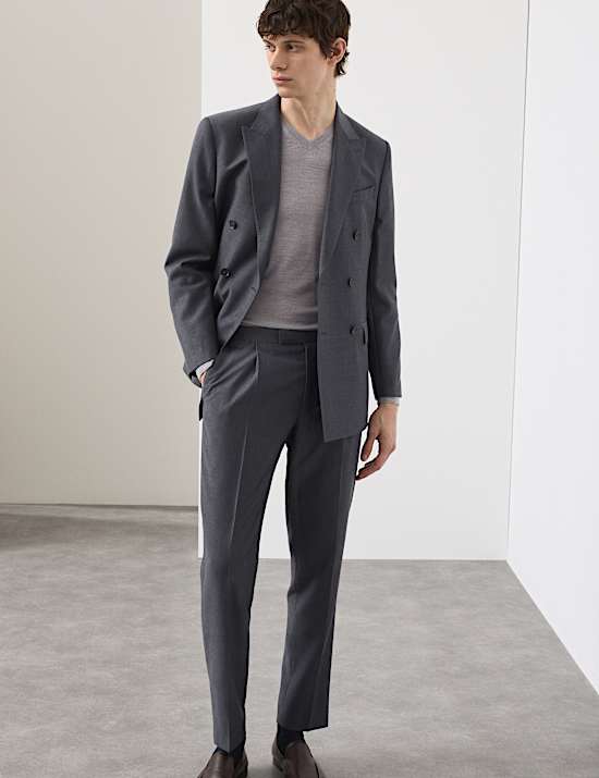 Pantalon de costume coupe ajust&eacute;e en laine avec mohair