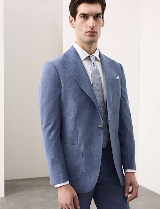 Tailored Fit Wool Blend Hopsack Stretch Suit Jacket