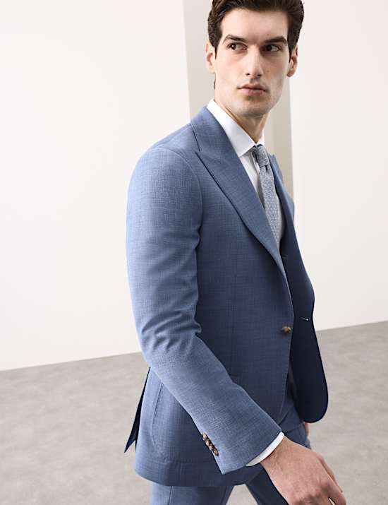 Veste tailleur coupe ajust&eacute;e en laine m&eacute;lang&eacute;e natt&eacute;e extensible