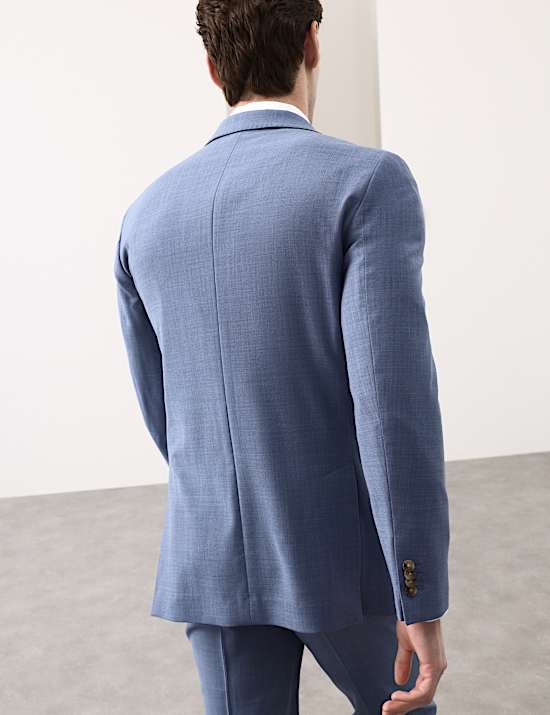 Veste tailleur coupe ajust&eacute;e en laine m&eacute;lang&eacute;e natt&eacute;e extensible