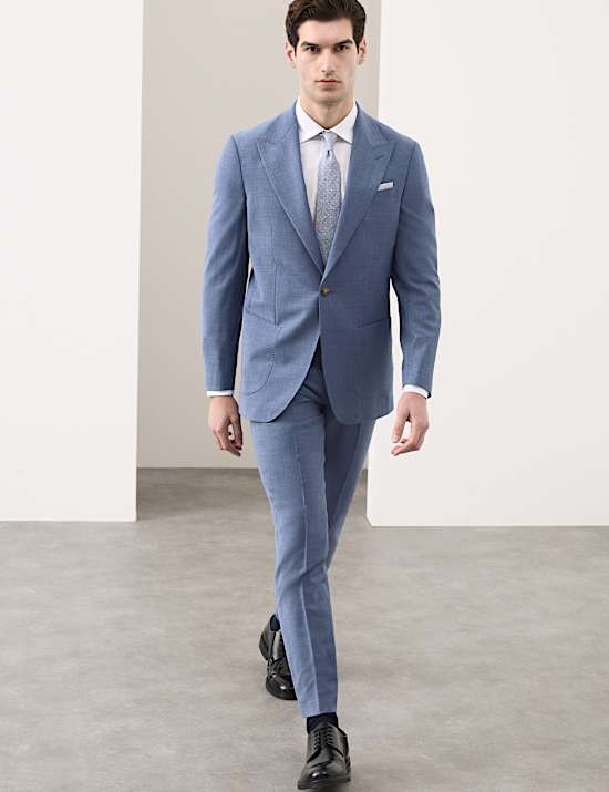 Veste tailleur coupe ajust&eacute;e en laine m&eacute;lang&eacute;e natt&eacute;e extensible